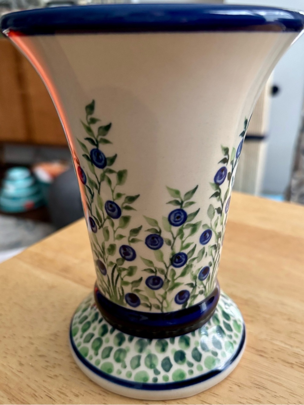 Hand-Painted Blue Floral Ceramic Vase - Blue
